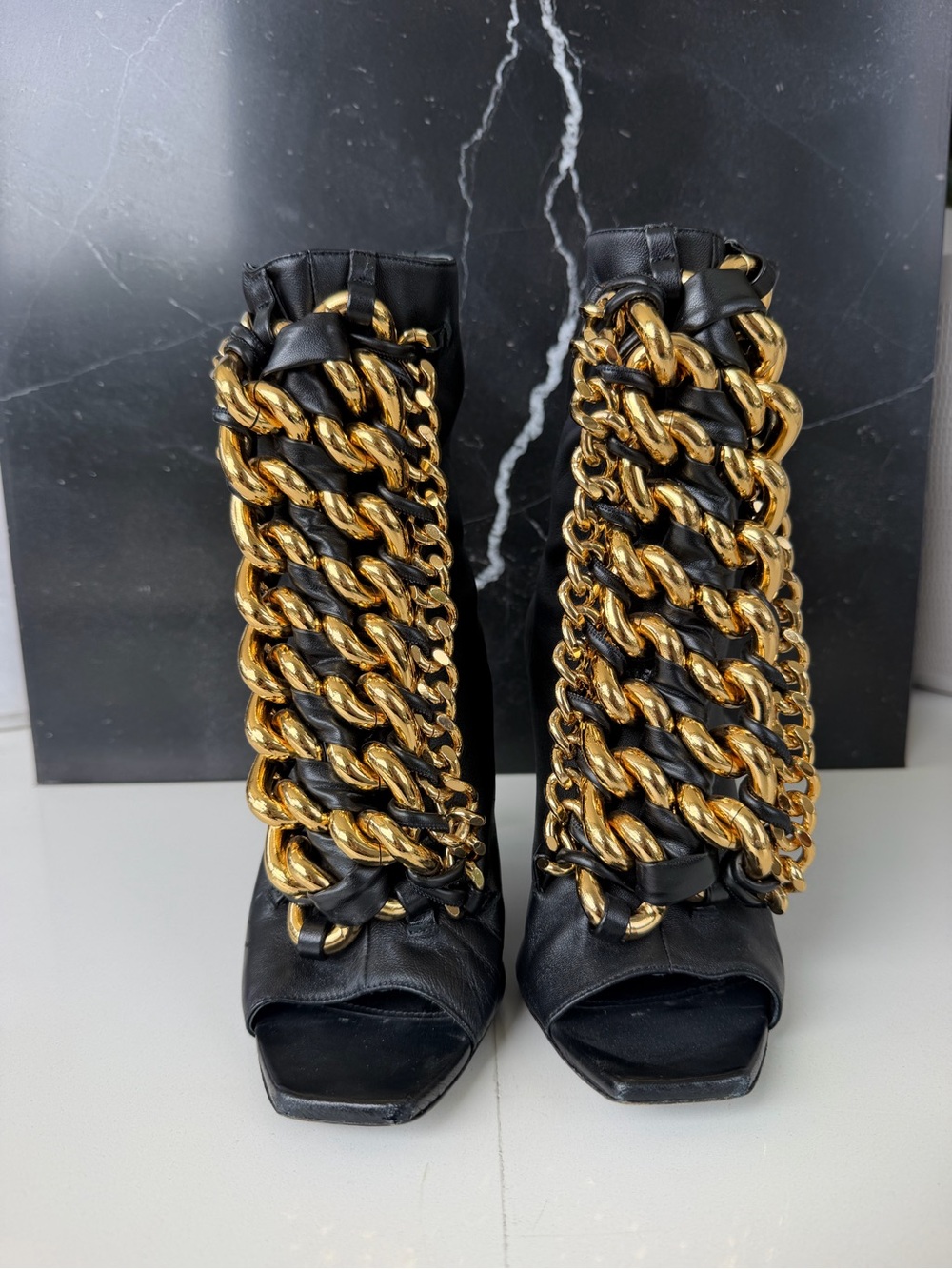 Balmain Chain-Embellished Open-Toe Booties - Picture 2 of 5